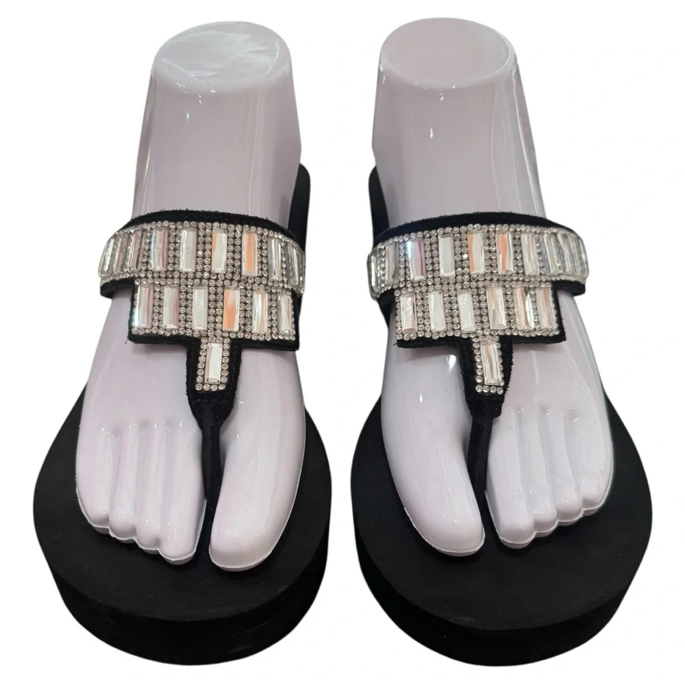 Yellow Box Y2K Platform‎ Jeweled Summer Party Sandals Leather Upper Women's 10